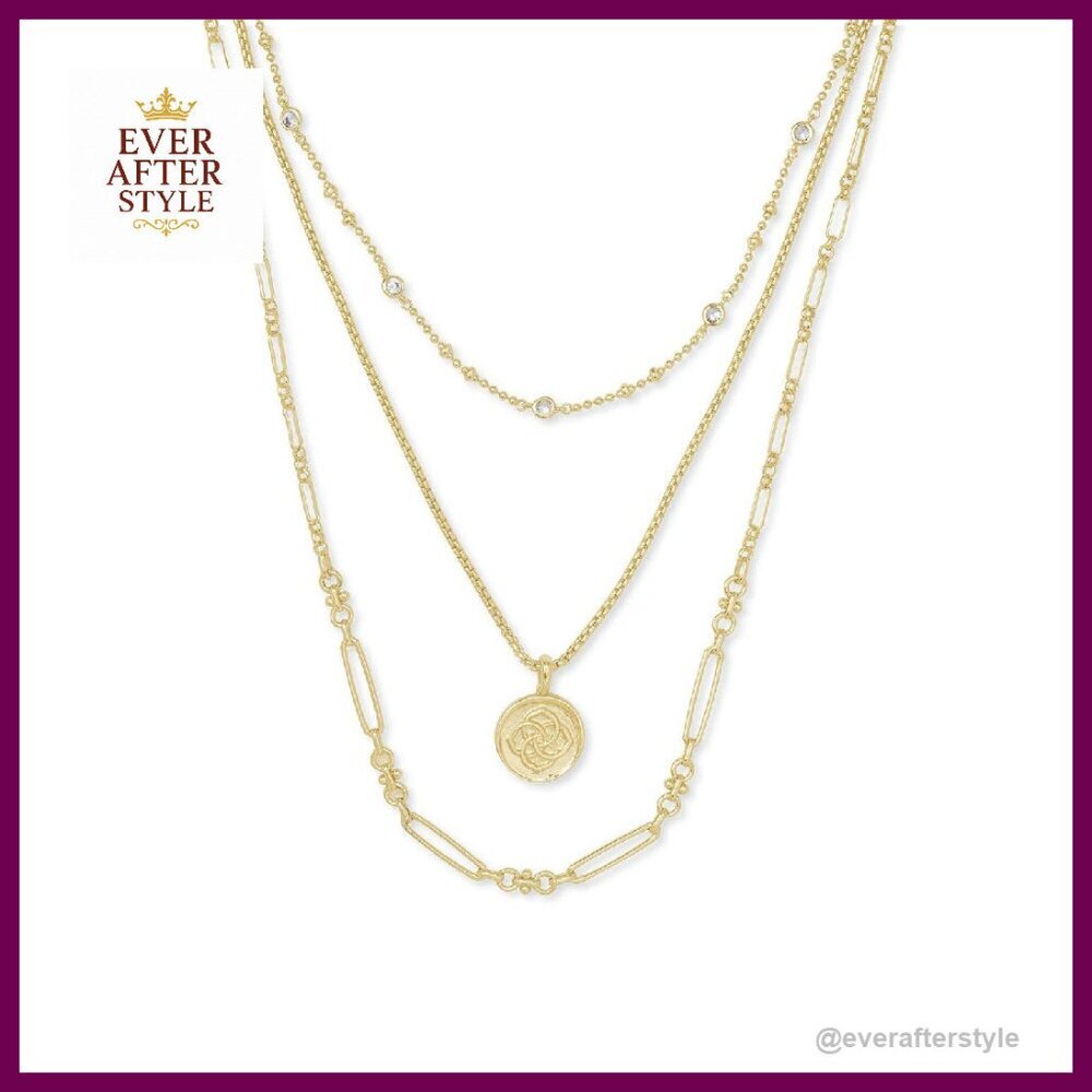 Gold Plated Triple Strand Necklace Elegant Layered Pendant Jewelry Chic